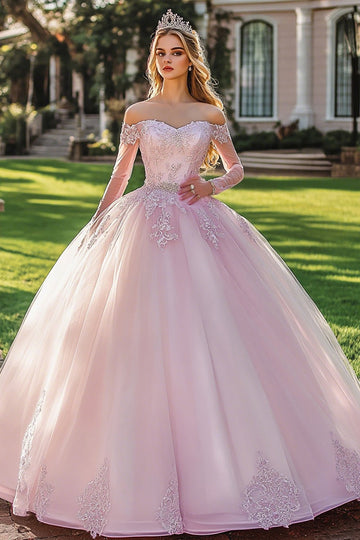 Off the Shoulder Lilac Ball Gown Appliqued Quinceanera Dress